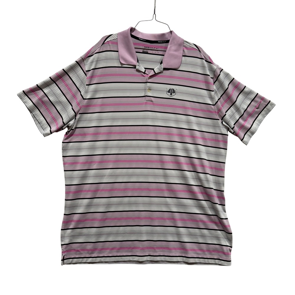 Nike Golf Mens XXL Pink Striped Dri-FIT Tour Performance Polo Shirt 585825-624